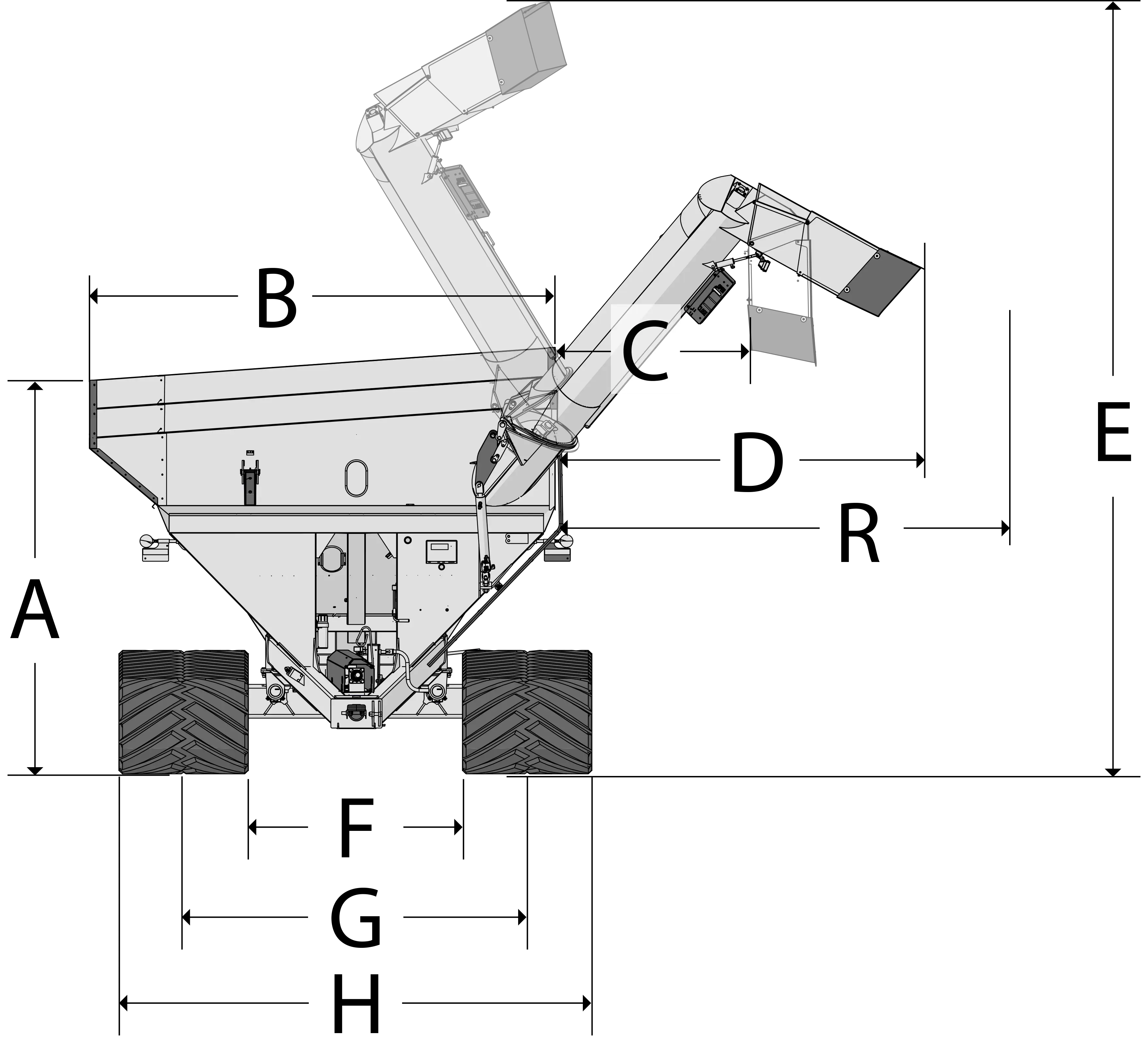 dual auger grain cart front facing dimension image