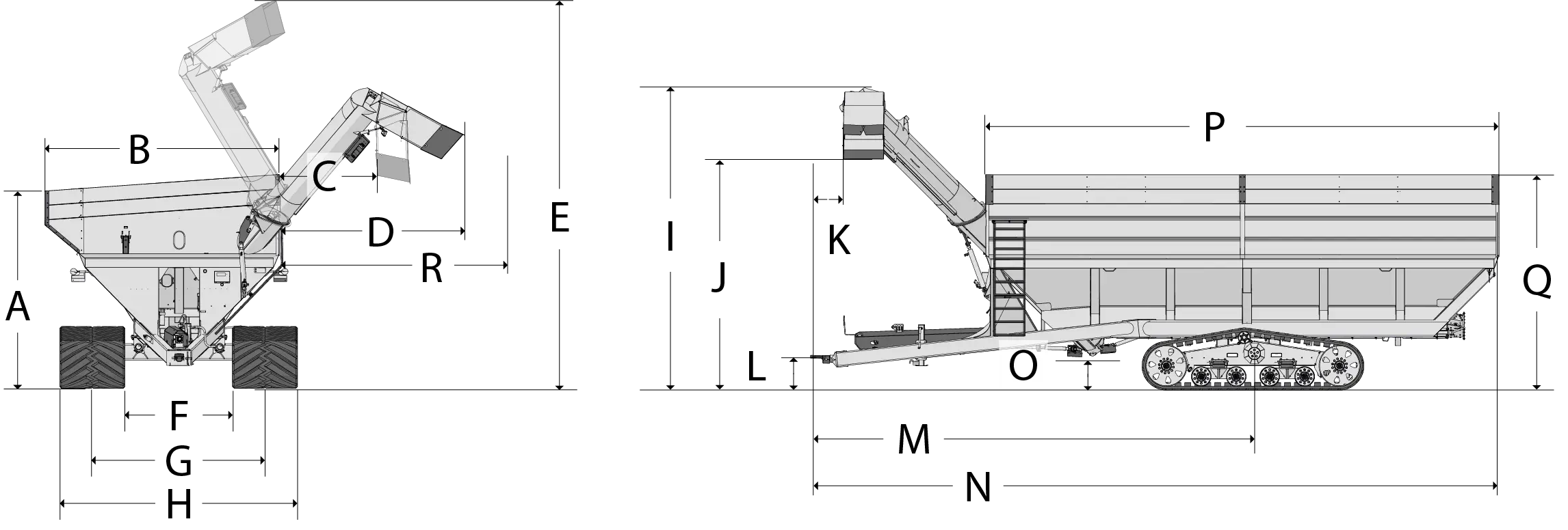 dual auger grain cart front and side dimension image