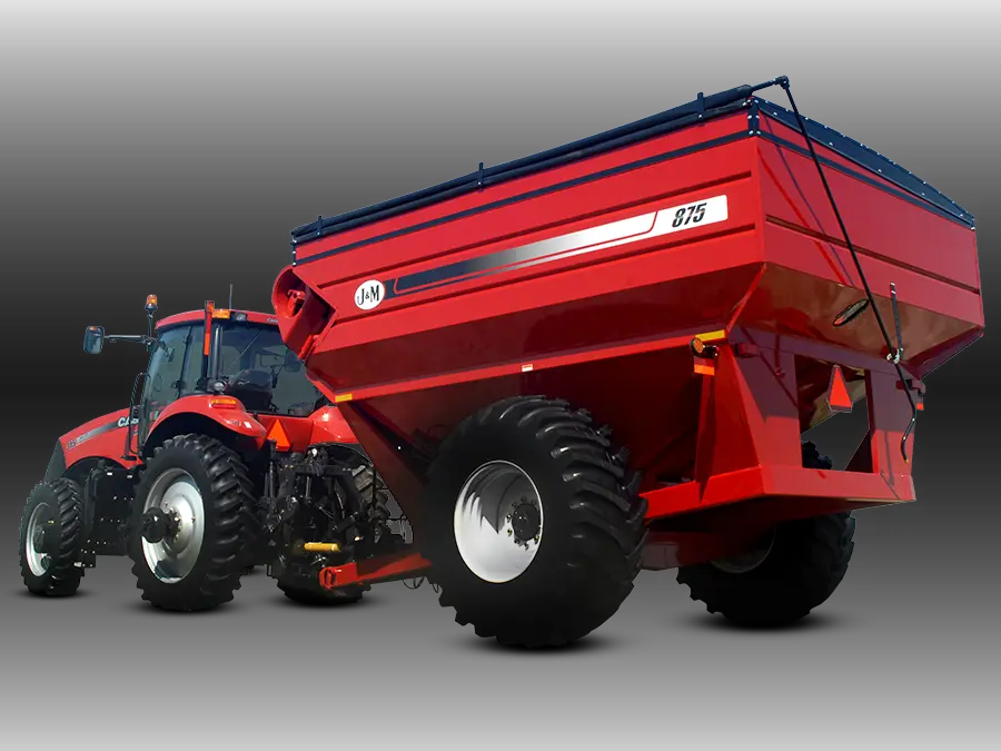 computer drawing of the front and rear slopes of a grain cart that promote excellent cleanout