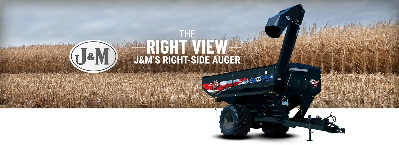 a black right handed grain cart cutout in front of a field of corn