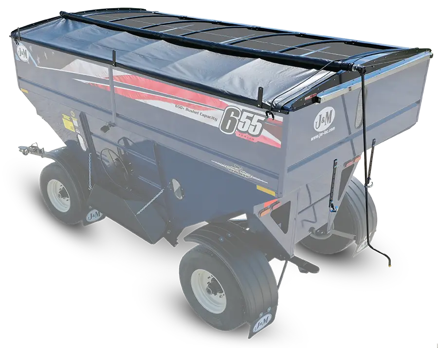 a cutout image of a 55 series gravity wagon with the Glide Right Roll Tarp.