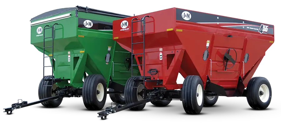 a cutout of two 55 gravity wagons at a front 3/4 view.