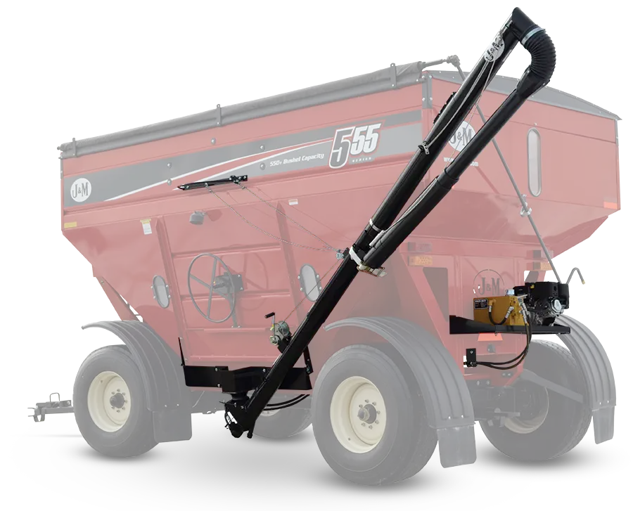 a 55 series gravity wagon with a uni-swivel hydraulic auger system in place