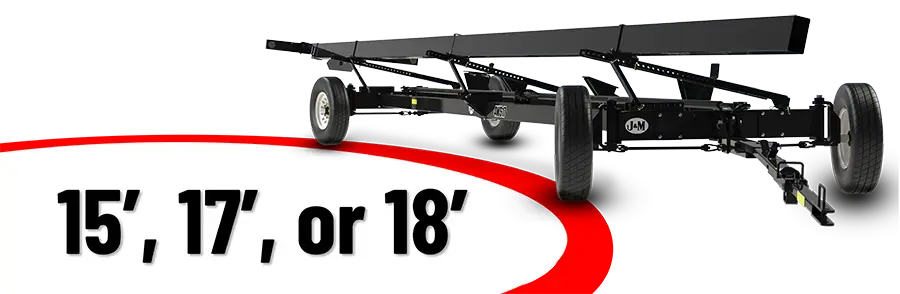 a 4 wheel steer header transport showing the turning radius.