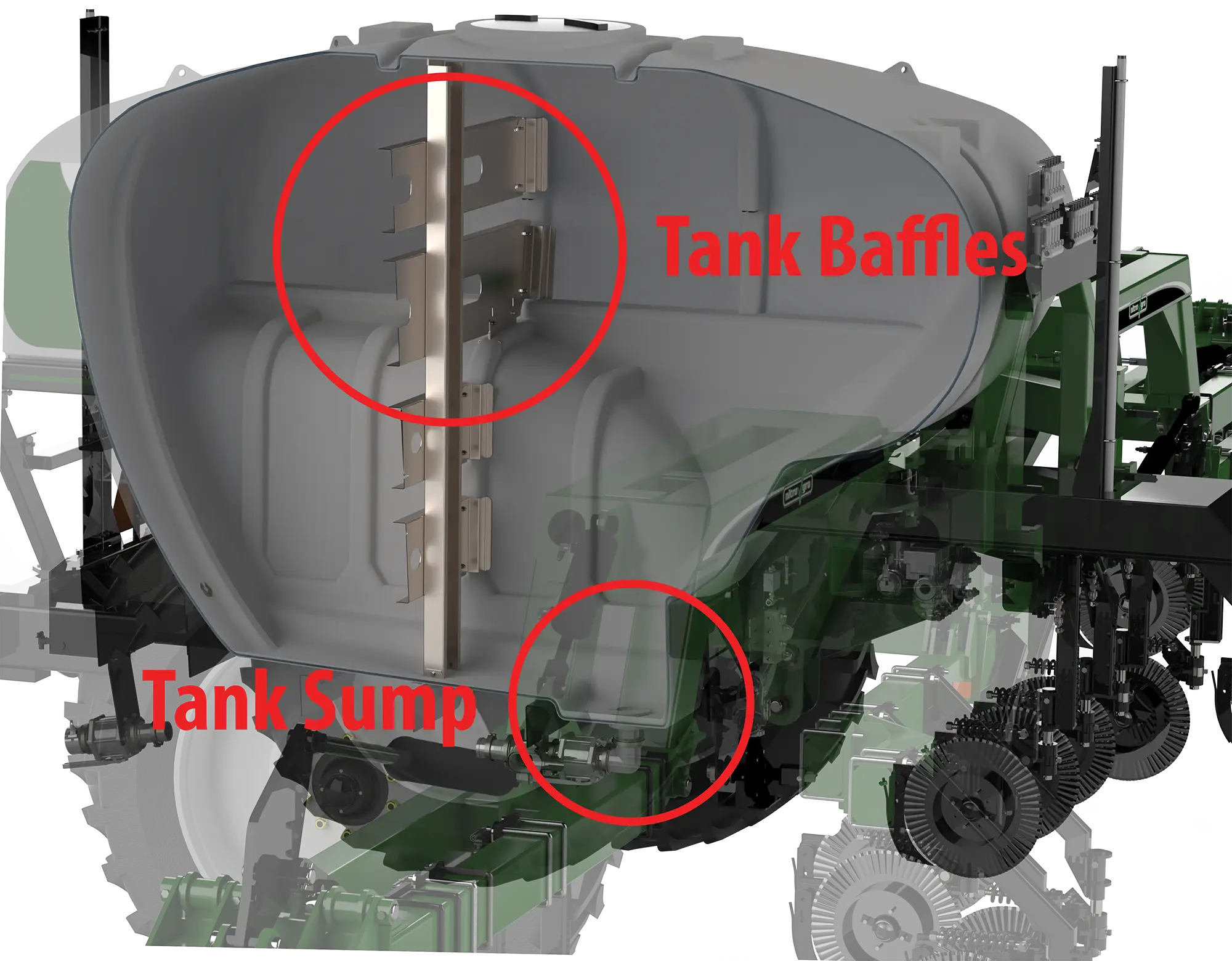 cut out of a 6000 tank showing the sump and baffles