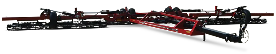 a cutout of a red unfolded 5-section soil conditioner.