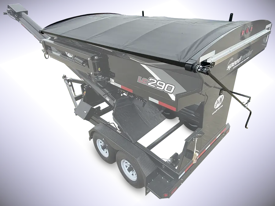 an image of a seed tender with a roll tarp covering the opening