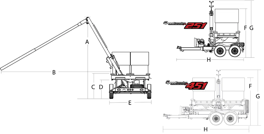 dimensions diagram of the c450 pro box seed tender with labeled dimensions A-I